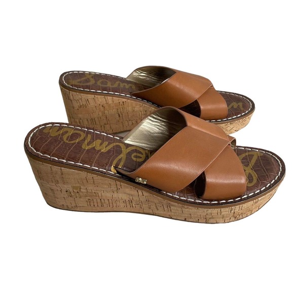 Sam Edelman Shoes - Sam Edelman Remini Brown Leather Designer Wedge Sandals Size: US 9.5